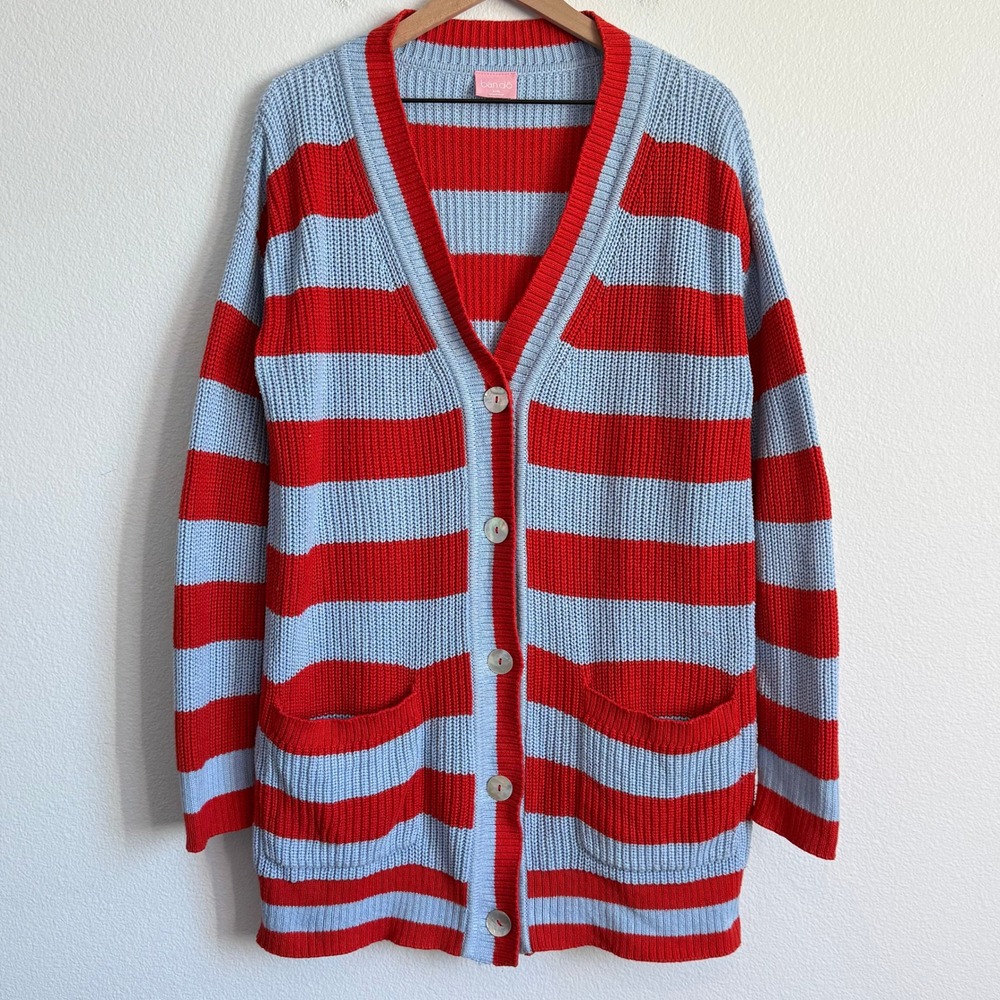 Bando Retro Striped Oversized Slouchy Cardigan Grannycore Indie Bright Knit L/XL